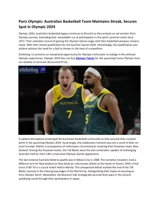 Paris Olympic Australian Basketball Team Maintains Streak, Secures Spot in Olympic 2024