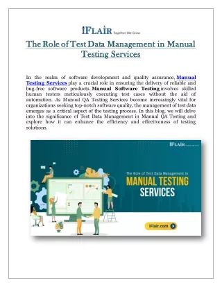 The Role of Test Data Management in Manual Testing Services