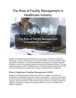 The Role of Facility Management in Healthcare Industry