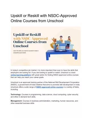 Upskill or Reskill with NSDC-Approved Online Courses from Unschool