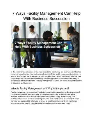 7 Ways Facility Management Can Help With Business Succession