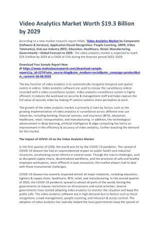 Video Analytics Market Worth $19.3 Billion by 2029