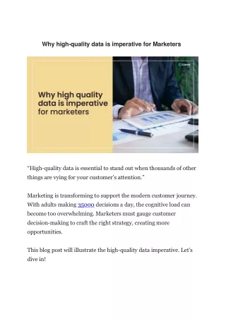 Why high quality data is imperative