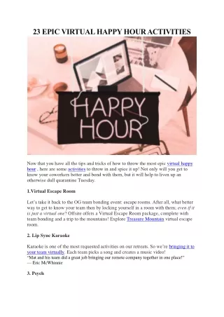 VIRTUAL HAPPY HOUR ACTIVITIES