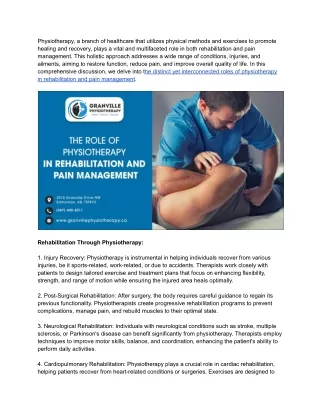 The Different Role Of Physiotherapy In Rehabilitation And Pain Management