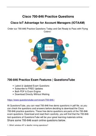 Cisco 700-846 Practice Questions - Self Learning Materials from QuestionsTube