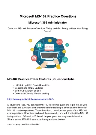 Microsoft MS-102 Practice Questions - Self Learning Materials from QuestionsTube