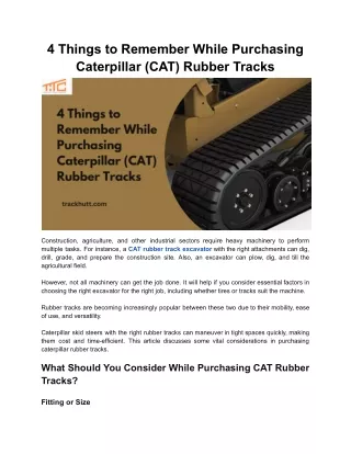 4 Things to Remember While Purchasing Caterpillar (CAT) Rubber Tracks