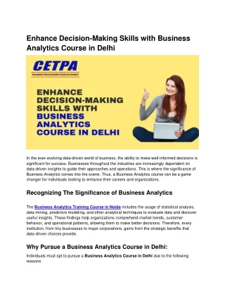 Enhance Decision-Making Skills with Business Analytics Course in Delhi