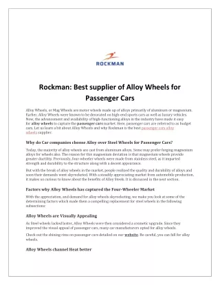 Rockman Best supplier of Alloy Wheels for Passenger Cars