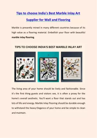 Tips to choose India's Best Marble Inlay Art Supplier for Wall and Flooring