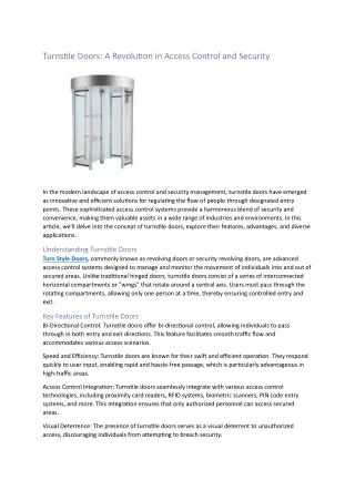 Turnstile Doors: A Revolution in Access Control and Security