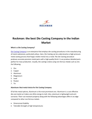 Rockman the best Die Casting Company in the Indian Market