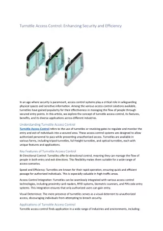 Turnstile Access Control: Enhancing Security and Efficiency