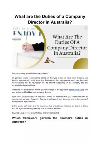 What are the Duties of a Company Director in Australia?