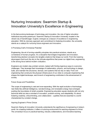 Nurturing Innovators: Swarrnim Startup & Innovation University's Excellence in E
