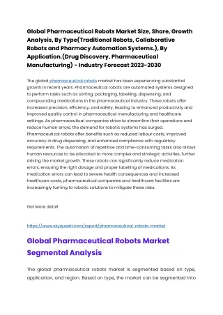 Global Pharmaceutical Robots Market Size