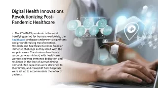 Digital Health Innovations Revolutionizing Post-Pandemic Healthcare