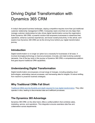 Driving Digital Transformation with Dynamics 365 CRM