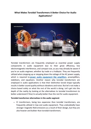 What Makes Toroidal Transformers A Better Choice For Audio Applications