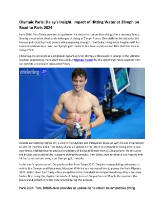 Olympic Paris Daley's Insight, Impact of Hitting Water at 35mph on Road to Paris 2024