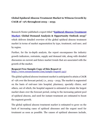 Global Epidural Abscess Treatment Market to Witness Growth by CAGR of ~9% throug