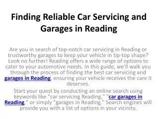 Finding Reliable Car Servicing and Garages in Reading