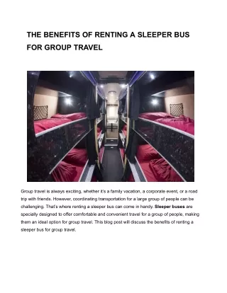 THE BENEFITS OF RENTING A SLEEPER BUS FOR GROUP TRAVEL