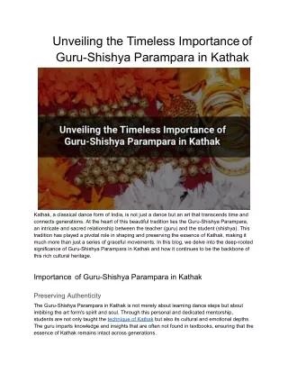 Unveiling the Timeless Importance of Guru-Shishya Parampara in Kathak