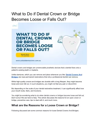 What to Do if Dental Crown or Bridge Becomes Loose or Falls Out?