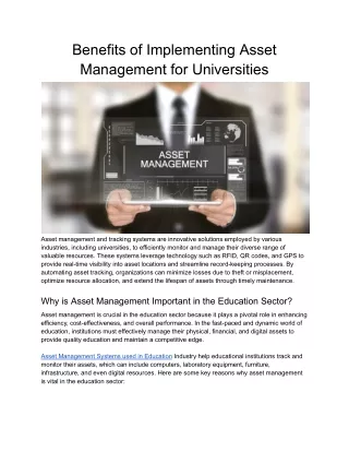 Benefits of Implementing Asset Management for Universities