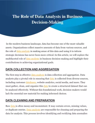 The Role of Data Analysts in Business Decision-Making