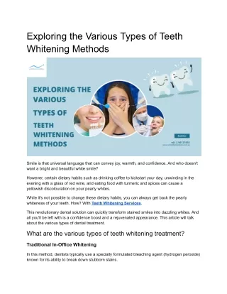 Exploring the Various Types of Teeth Whitening Methods