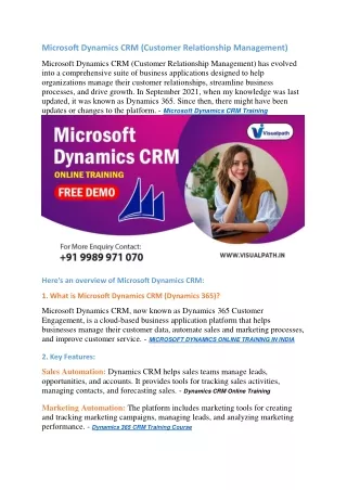 Microsoft Dynamics CRM Training | Dynamics 365 CRM Training Course