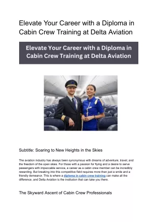 Elevate Your Career with a Diploma in Cabin Crew Training at Delta Aviation