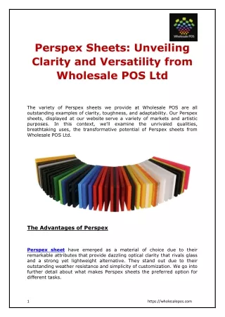Perspex Sheets Unveiling Clarity and Versatility from Wholesale POS Ltd