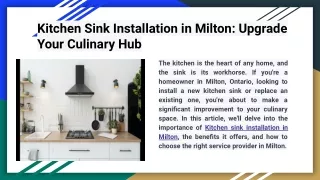 kitchen sink installation Milton