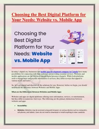 Choosing the Best Digital Platform for Your Needs-Website vs. Mobile App