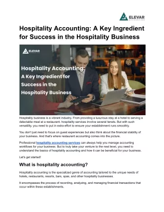 Hospitality Accounting: A Key Ingredient for Success in the Hospitality Business