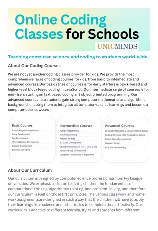 UnicMinds Online Coding Classes for Schools