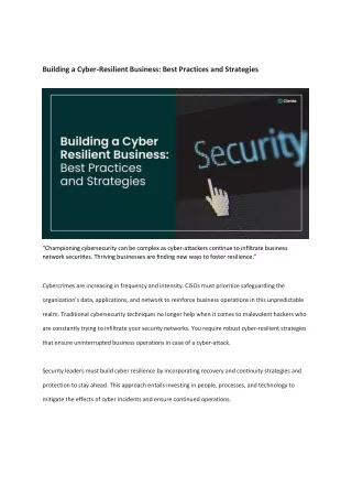 Building a Cyber security