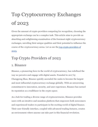Top Cryptocurrency Exchanges of 2023