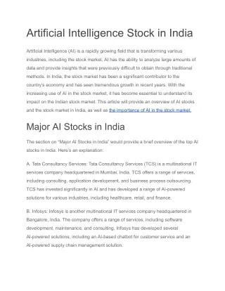 Artificial Intelligence Stock in India