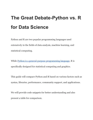 The Great Debate-Python vs. R for Data Science