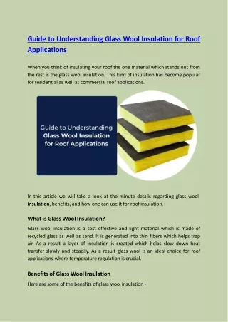 Guide to Understanding Glass Wool Insulation for Roof Applications