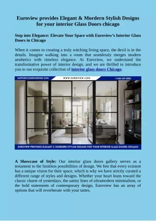 Euroview provides Elegant & Mordern Stylish Designs for your interior Glass Doors chicago