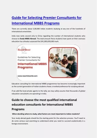 Guidelines for Selecting Premier Consultants for International MBBS Programs
