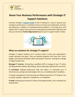 Boost Your Business Performance with Strategic IT Support Solutions