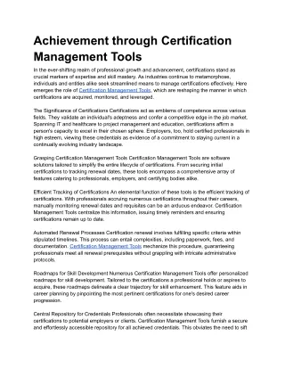 Achievement through Certification Management Tools