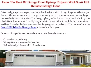 Know The Best Of Garage Door Upkeep Projects With Scott Hill Reliable Garage Door